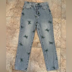PACSUN Butterfly Dad Jeans Women’s Size 28 High Waisted Straight Y2K Cottagecore